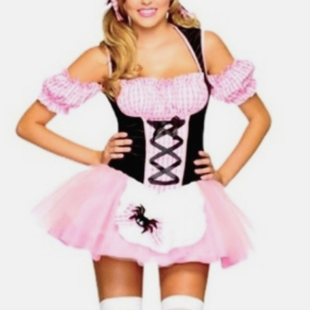 S/M LIL MISS MUFFET LEG AVENUE PINK GINGHAM PLAID DRESS HALLOWEEN COSTUME - Picture 4 of 14